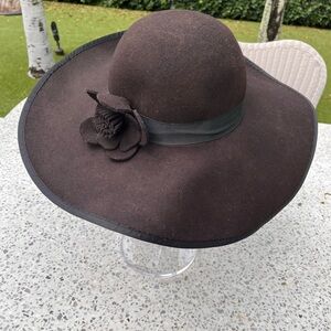 Jollie Elegant Brown Wide-Brim Hat with Flower Accent